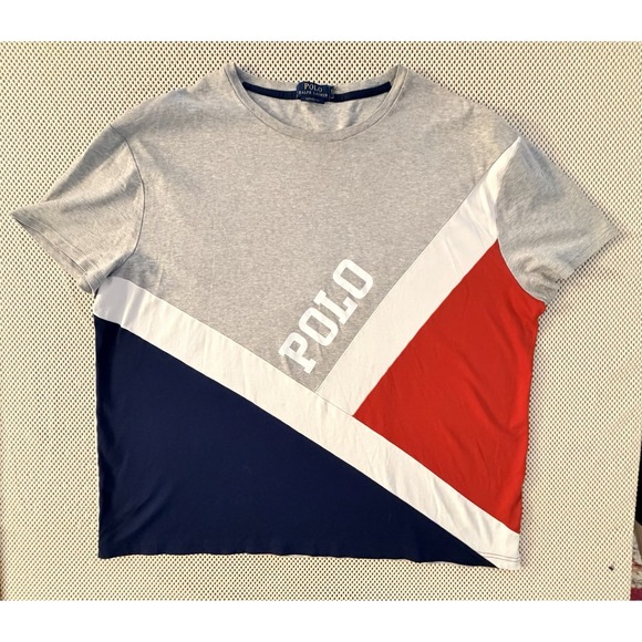 Polo Ralph Lauren Men's Sz XL Color Block T Shirt USA Red Blue Short Sleeve - Picture 2 of 7